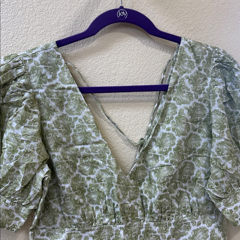 J.Crew Green Floral Peplum Blouse Puff Sleeve Cottagecore Top Size 6 - Picture 4 of 8